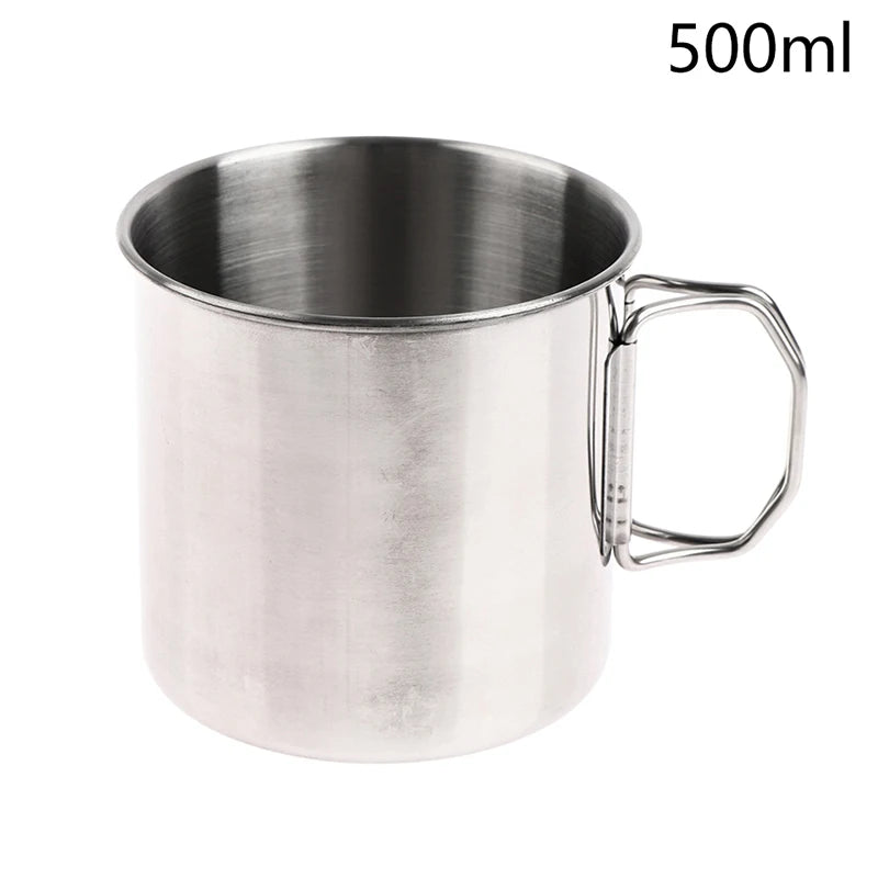 1Pc Stainless Steel Folding Handle Cup Portable Carabiner Cup Outdoor Camping Cups for Home Outdoor Camping Accessories Zpaxo 500ML