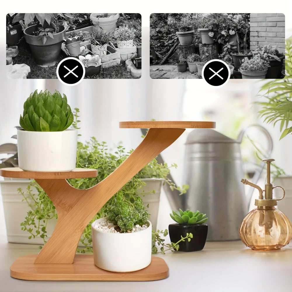 Elegant Bamboo Plant Stand Two-tier Display Rack Suitable Small