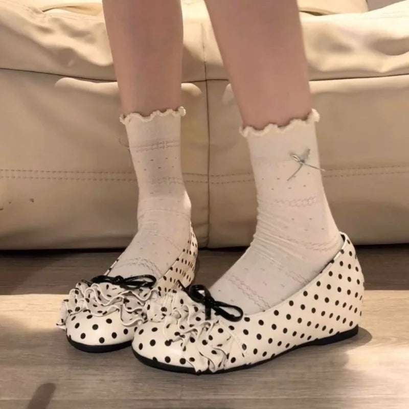 Polka Dot Mary Jane Shoes Women Sweet Ruffle Internal Elevation