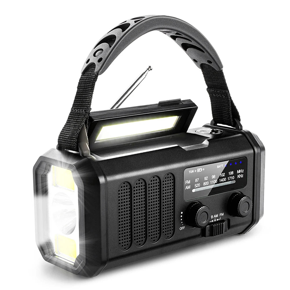 Solar Powered Emergency Power Bank LED Flashlight Type-c Charging