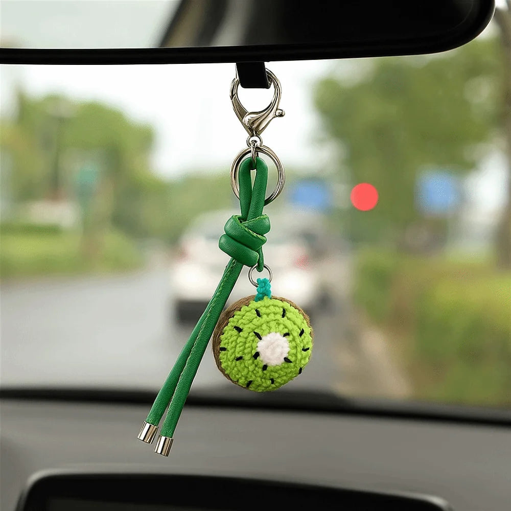 Handmade Knitted Fruit Keychain Fresh Cute Cartoon Crochet Fruit Key Chain Watermelon Kiwifruit Weaved Keyring Zpaxo