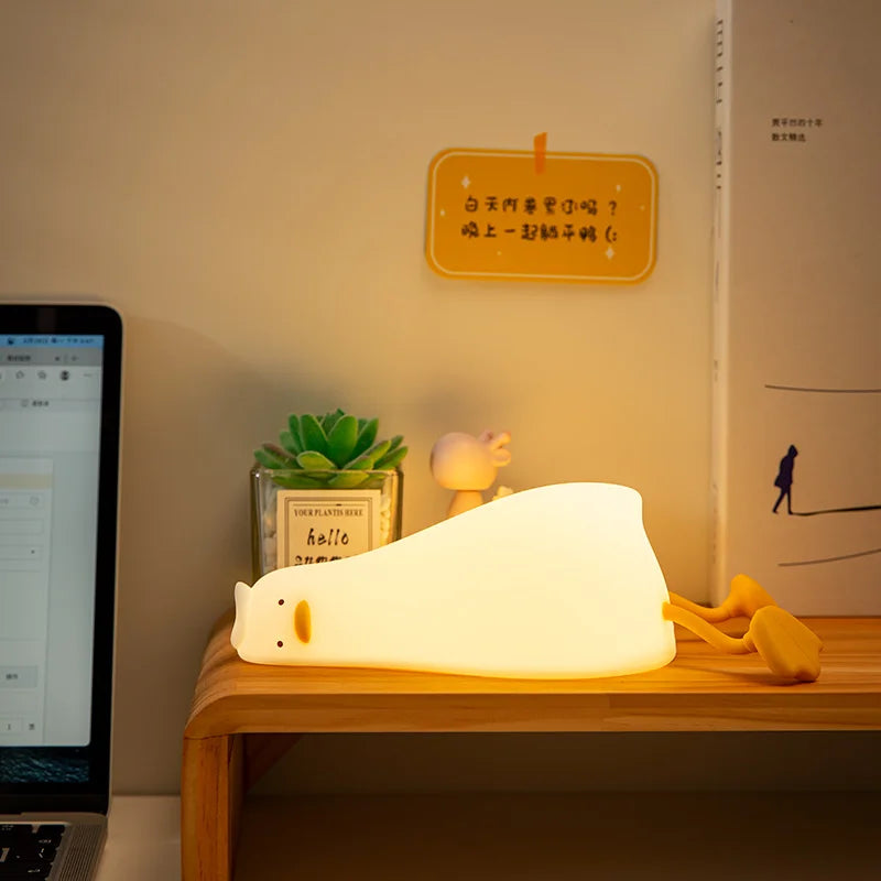 Duck Silicone Night Light for Children with Timer Usb Rechargeable Dimming Touch Lamp Sleeping Bedroom Cartoon Animal Decor Gift Zpaxo Style C