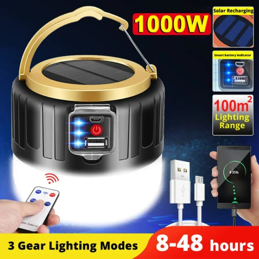 Solar LED Camping Lantern – Rechargeable, Waterproof, Power Bank