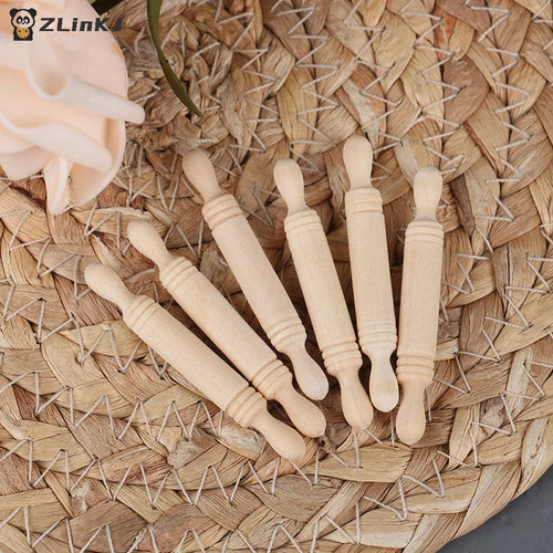 ▶6pcs/set 1:12 Dollhouse Miniatures Wood Rolling Pin Model Kitchen Accessories Zpaxo