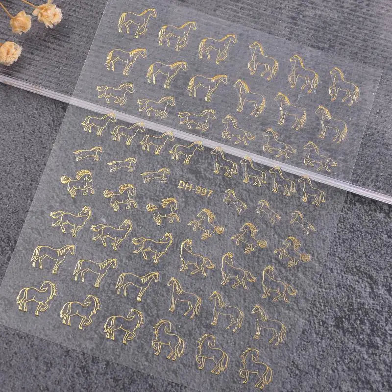 Cute Cartoon Minimally Hand-painted Pony Nail Stickers Embossed DIY Zpaxo