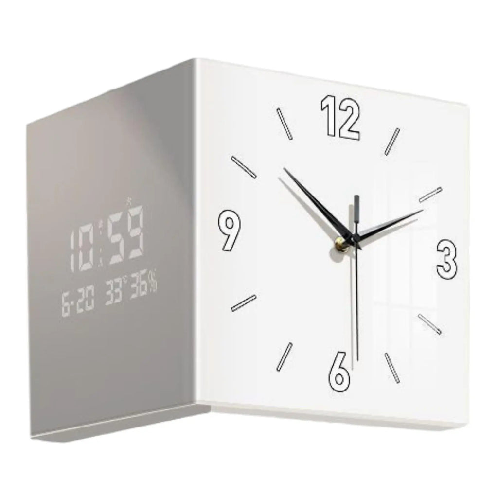 Double-sided Corner Clock Modern Minimalist Calendar Electronic Night Zpaxo White