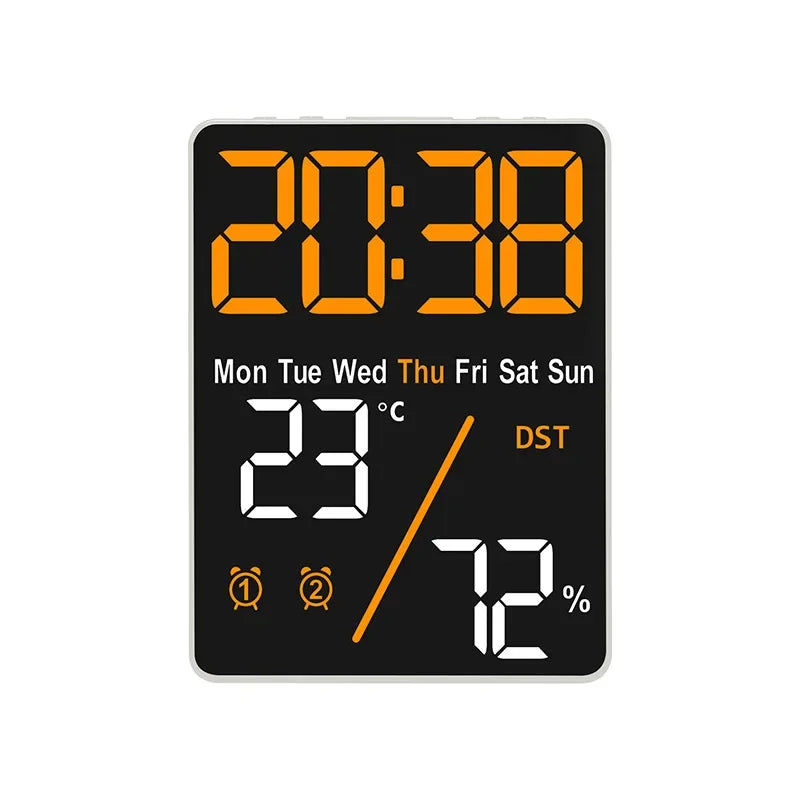 Digital Alarm Clock Desktop 3-Level Brightness Dimmable Led Electronic Wall Clock Temperature and Humidity Display Table Clock Zpaxo Orange