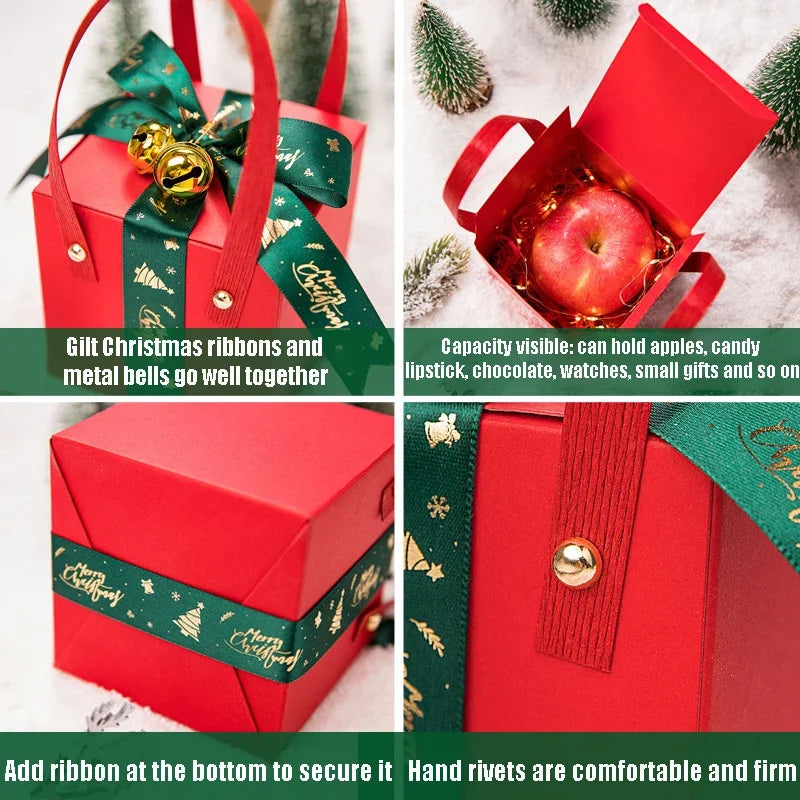 Christmas Apple Gift Box with Ribbon – Holiday Fruit Gift Wrap