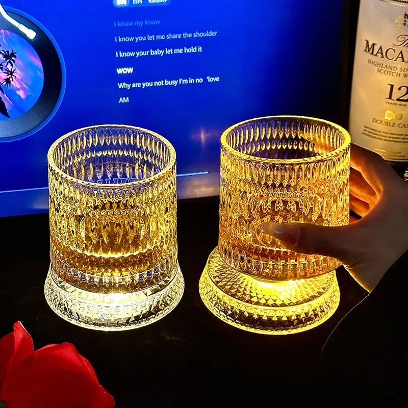 360° Rotating Glass Cup with LED Base | Brandy Cocktail Glass
