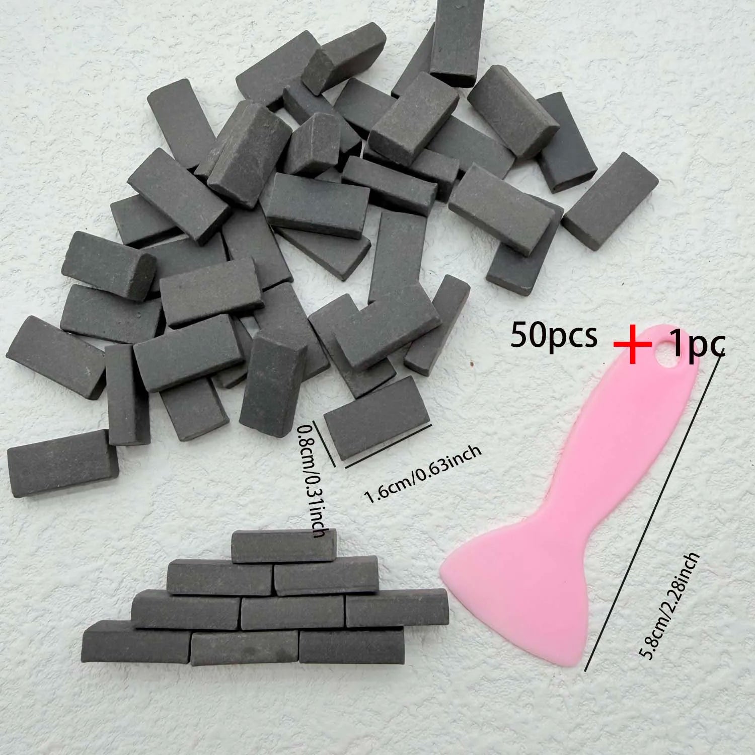 1/16 Scale Miniature Clay Brick Set with Scraper – Red Wall Bricks Miniature Building Set Zpaxo gray