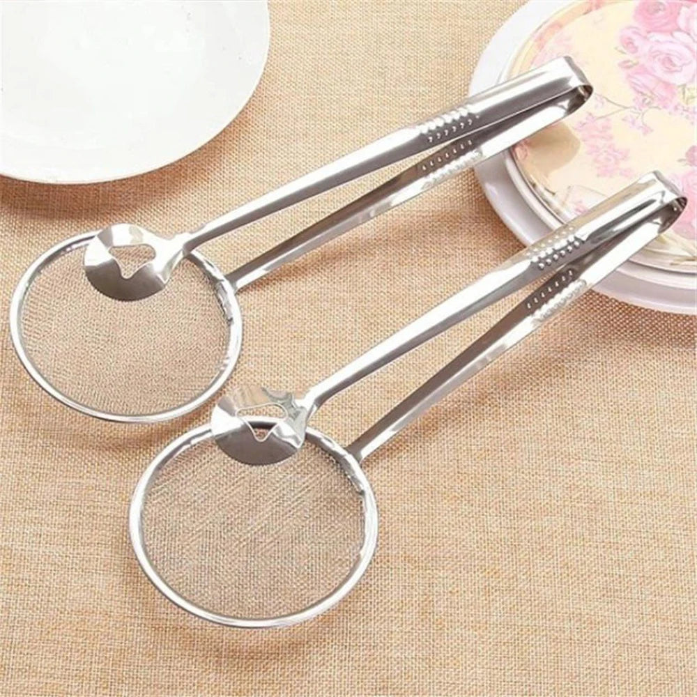 Stainless Steel Oil Frying Clamp Filter Fine Mesh Strainer With Clip Tongs for Oil-frying Food BBQ Kitchen Tools Zpaxo
