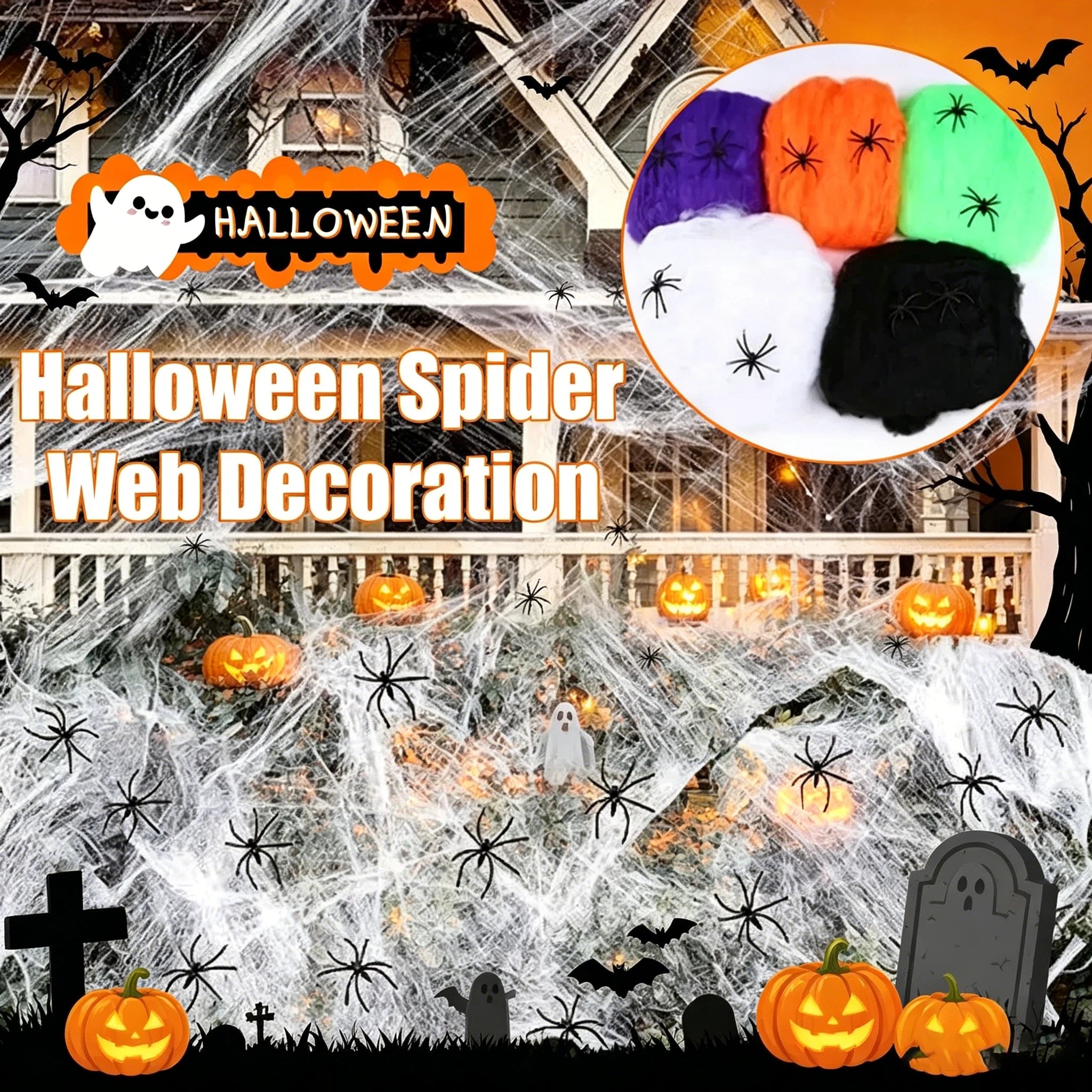Stretchable Spider Web Decor Fake Spiders Halloween Creepy Indoor