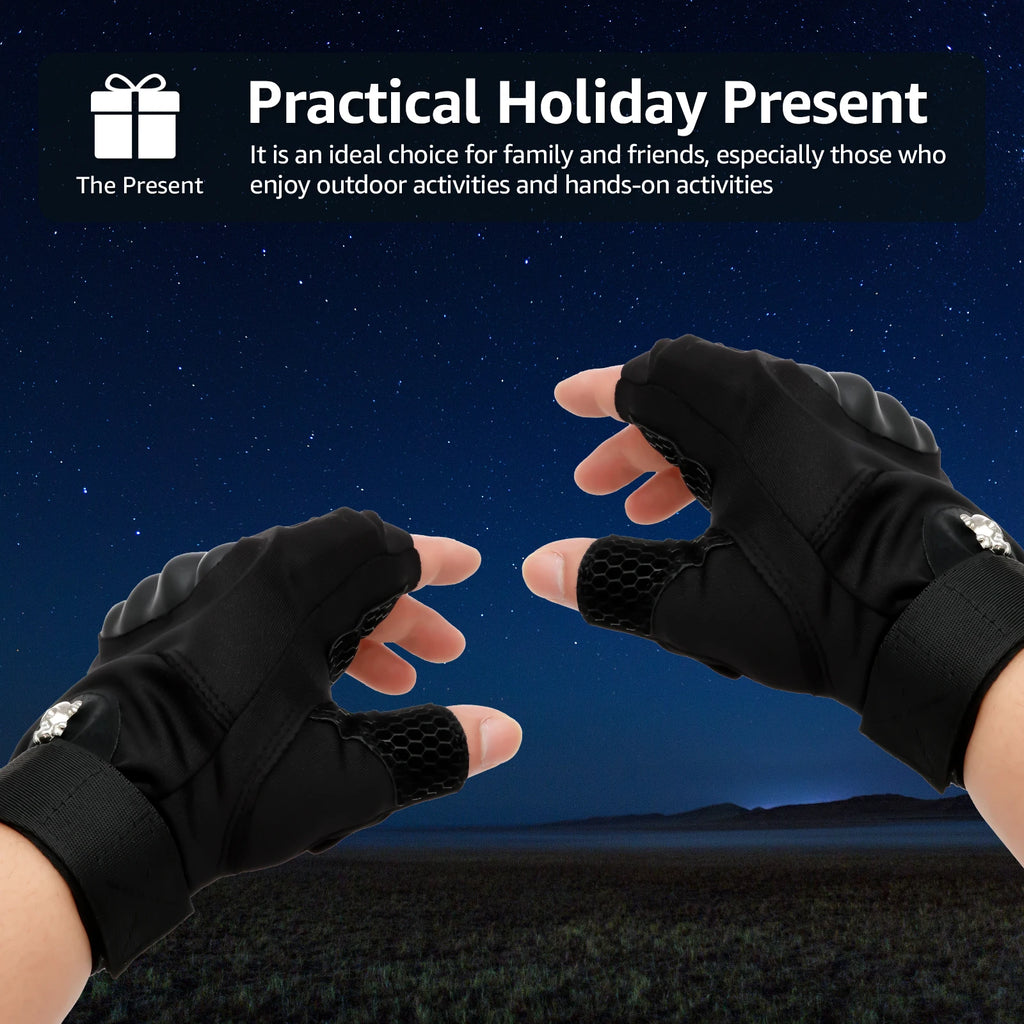 LED Flashlight Gloves 8 LEDs Breathable Half Finger Lighted Running