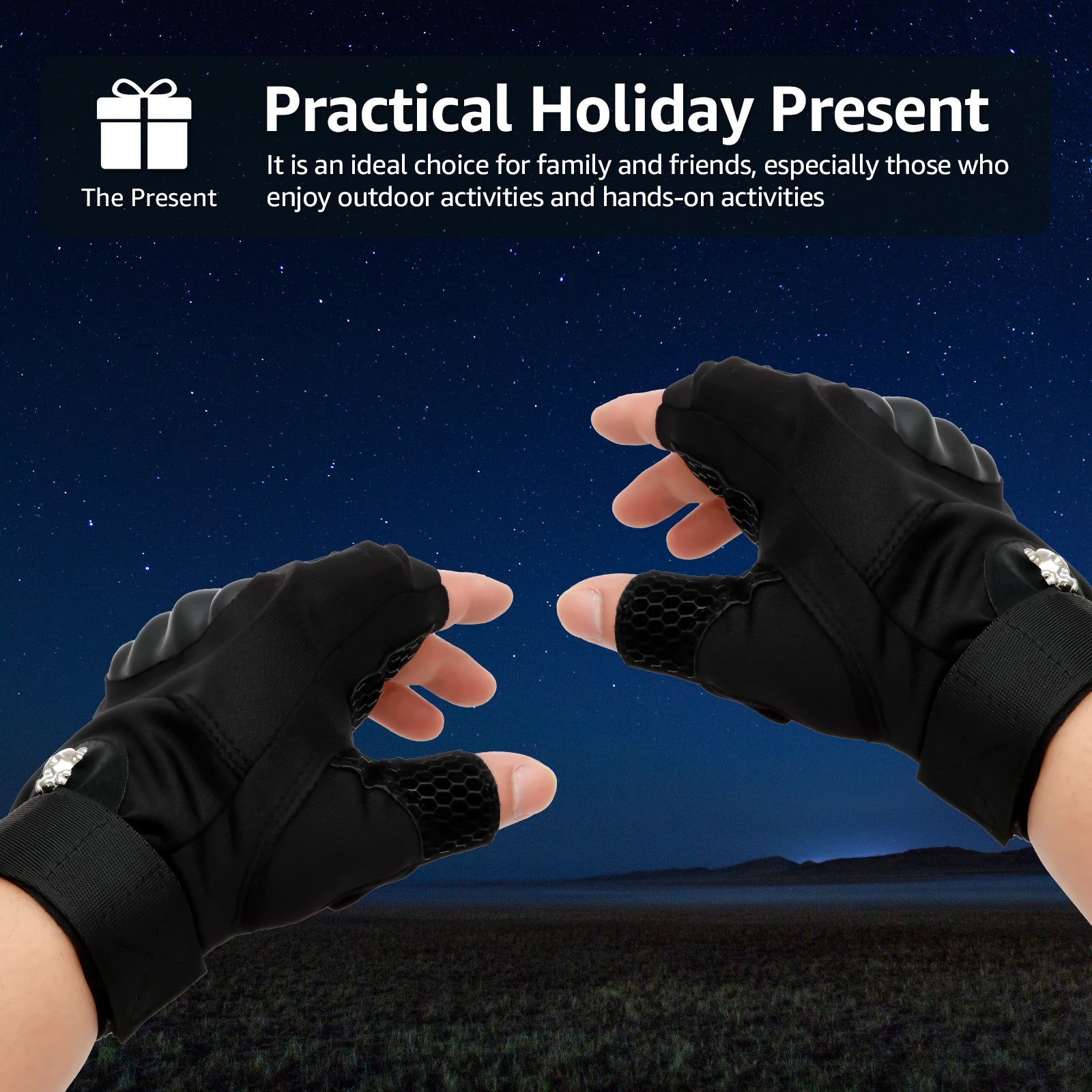 LED Flashlight Gloves 8 LEDs Breathable Half Finger Lighted Running