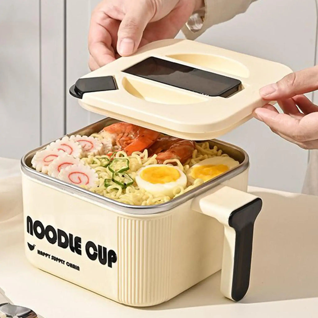 Instant Noodle Bowl Stainless Steel Pot with Spoon Handle Large Noodle Bowl Microwave Pasta Cooker for Cooking Soup Adults Teens Zpaxo
