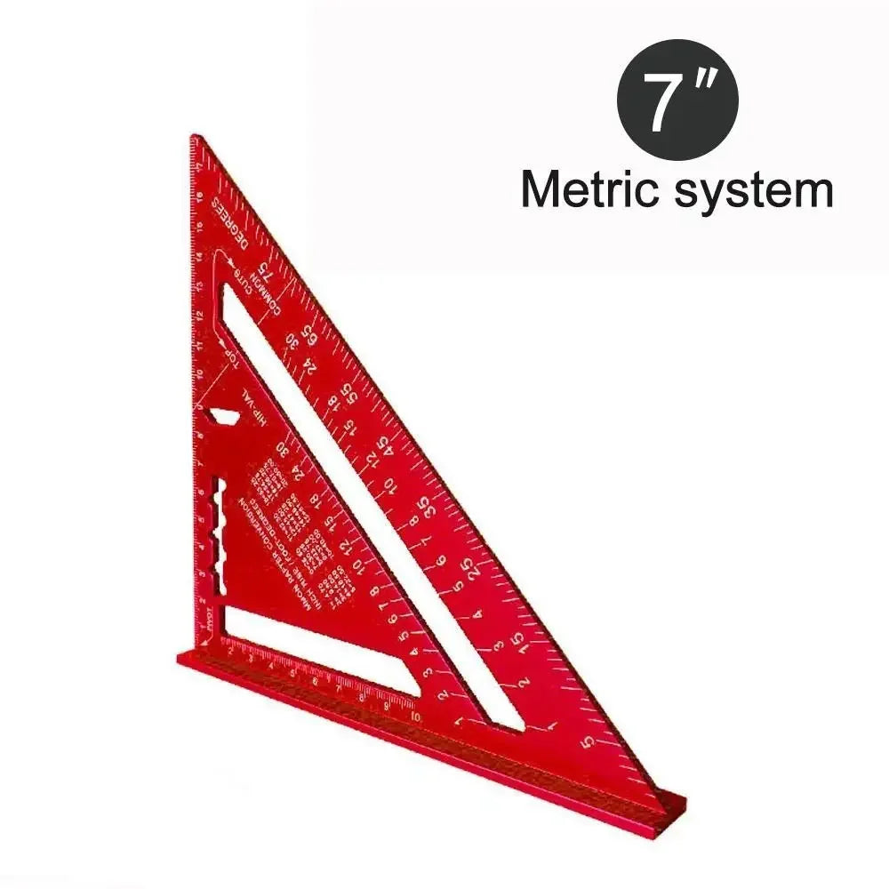 New 7Inch Triangle Ruler Measurement Tool Aluminium Alloy Carpenter Tools Inch Metric Angle Ruler Speed Square Woodworking Tools Zpaxo red-metric