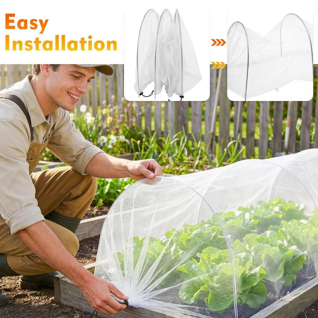 Garden Row Covers 4FT Weatherproof Bird Barrier Tunnel Net 6 Stakes