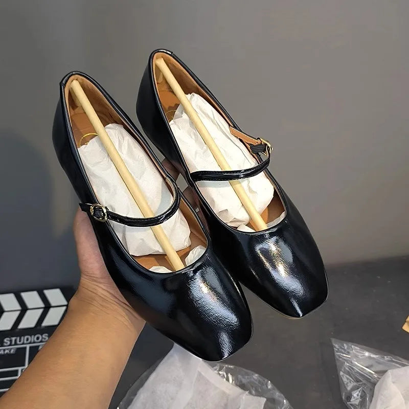 Flat Shoes for Women New Spring Autumn French Retro Gold Mary Jane Shoes for Women Square Toe Shallow Ladies Luxury Shoes Zpaxo Black 38