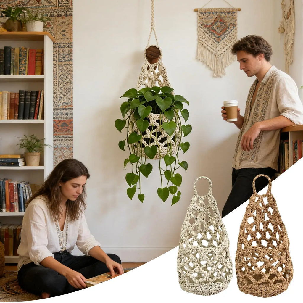 Boho Macrame Plant HangerBasket for Succulents Cotton Rope Woven Hanging Basket with Net Pouch Home Decoration Organizer Zpaxo