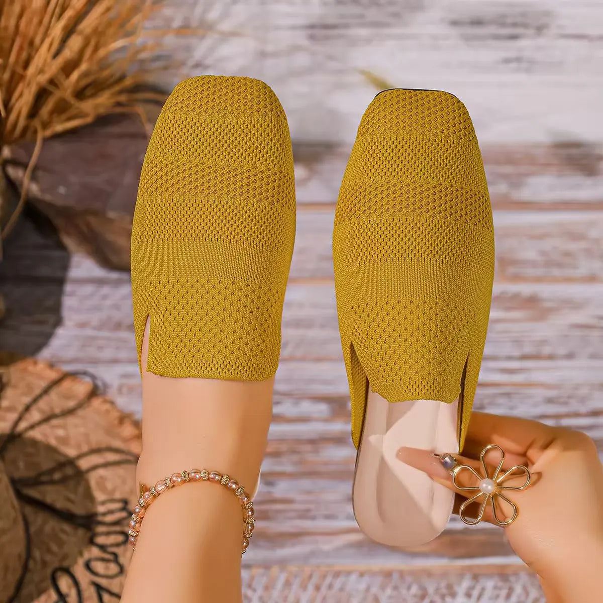 2026 Women Slippers French Ethnic Minority Fabric Slippers Summer Breathable Soft Sole Sandals Non-slip Women Shoes Slides Women Zpaxo YELLOW 35