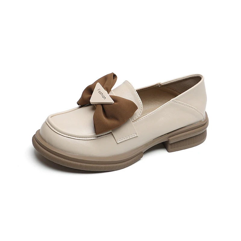 Women Soft Sole Loafers Bow Decor Retro Platform Chunky Heel British Zpaxo 105-8 Apricot 35 China Mainland