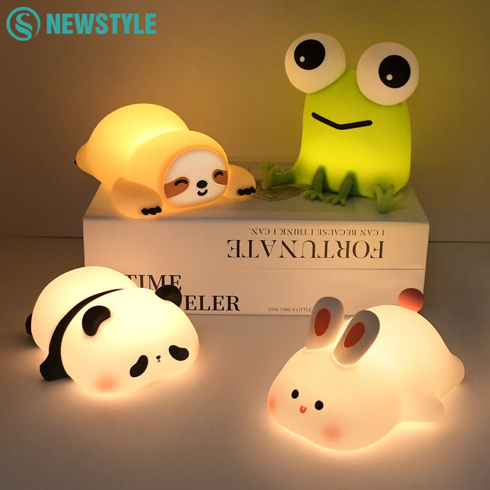 Cute Rabbit Night Light Novelty LED Squishy Animal Night Lamp 3 Brightness Level Dimmable Rechargeable Touch Lamp Zpaxo