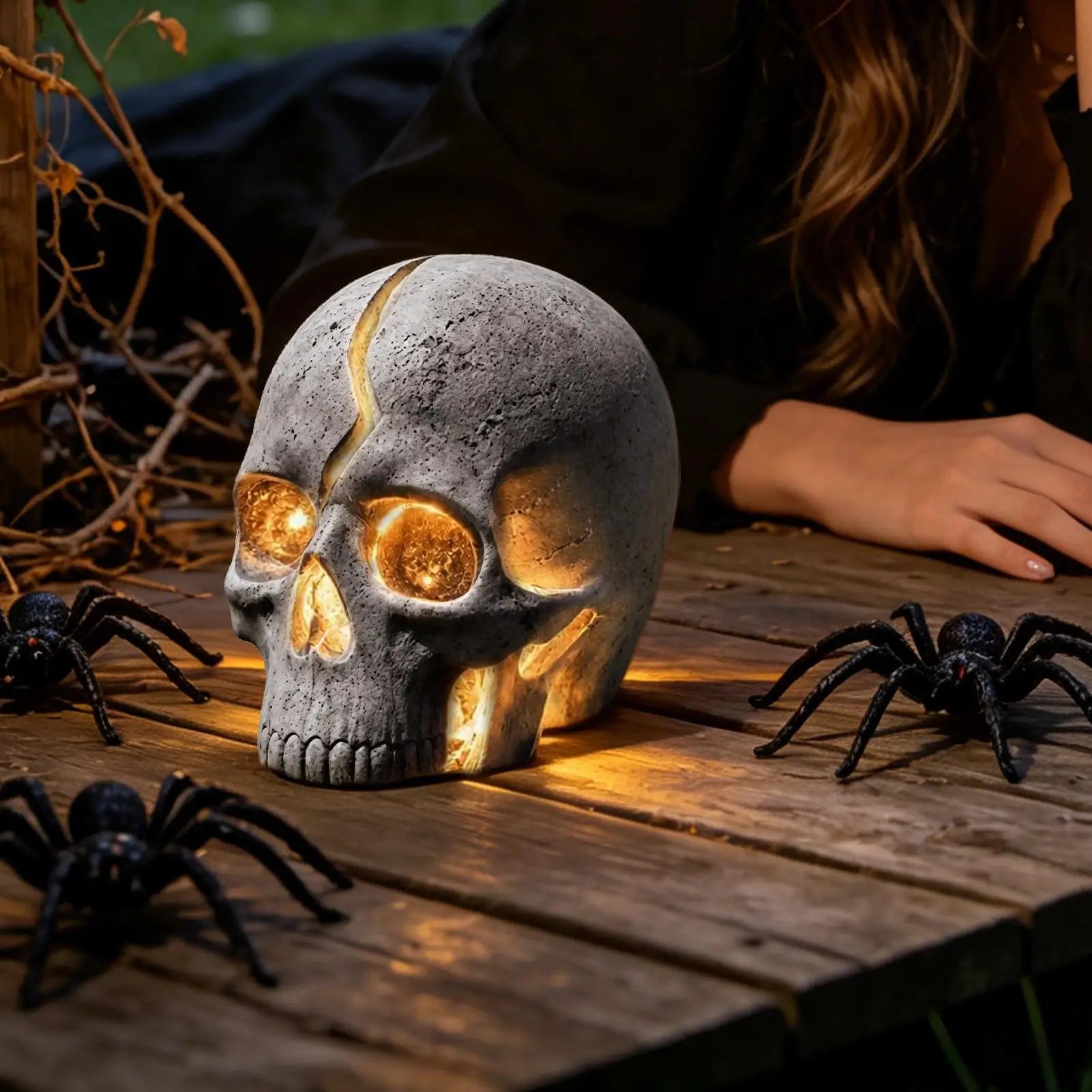 Halloween Outdoor Lighting Resin LED Solar Powered Spooky Gothic