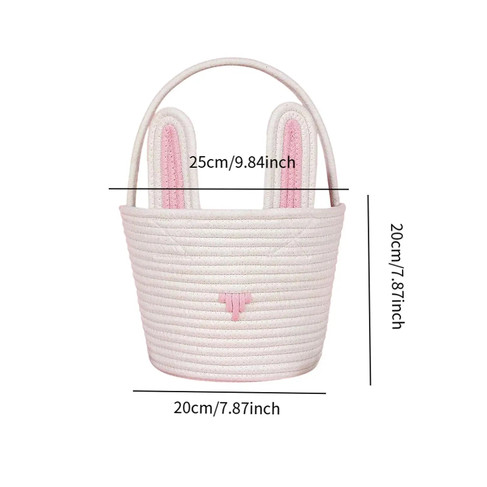 Easter Bunny Basket For Kids Boys Girls Easter Eggs Hunt Basket Reusable Cotton Rope Basket With Rabbit Ears Baby Shower Gifts Zpaxo White Pink