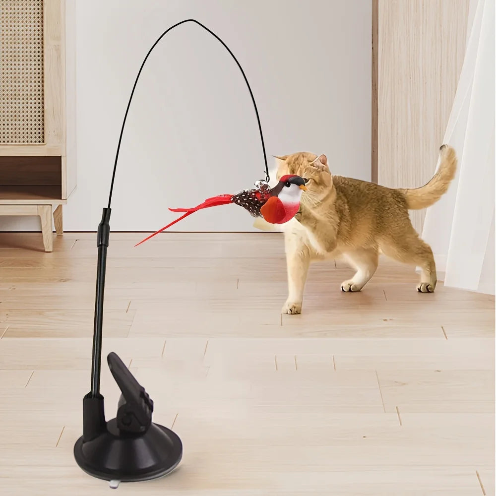 Interactive Cat Toy Handfree Cat Stick Playing Kitten Playing Teaser Wand Toy Suction Cup Bird/Feather Cat Wand Pet Supplies Zpaxo