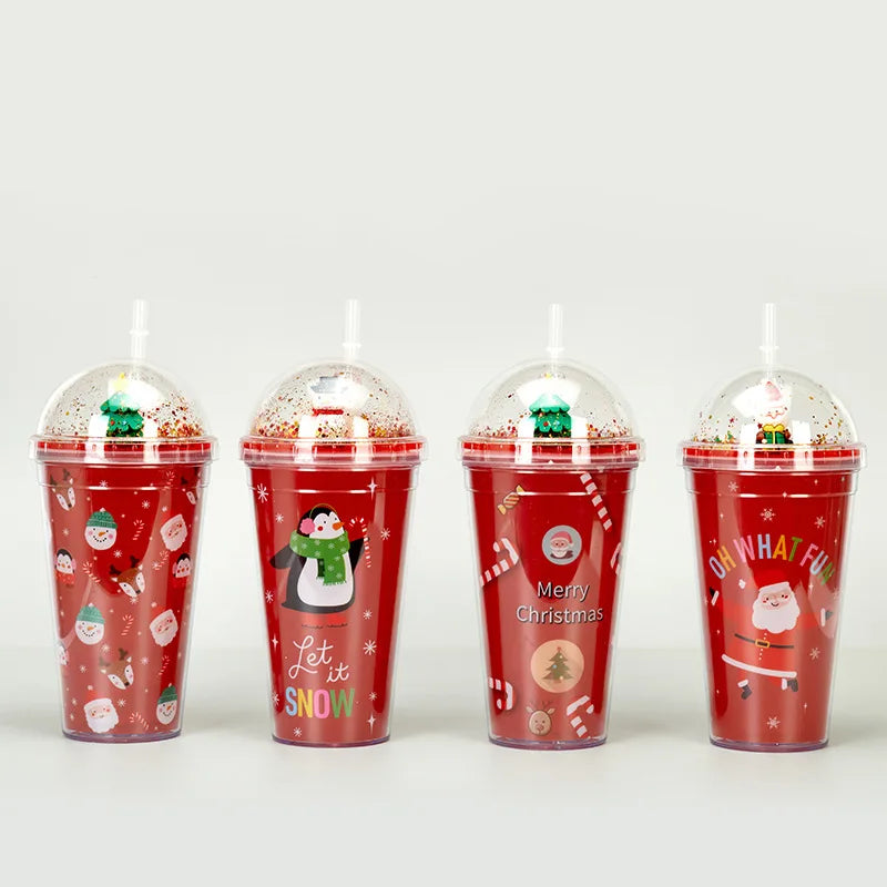 Christmas Double-Layer Straw Cup – Micro Landscape Holiday Mug Holiday Drinkware Zpaxo