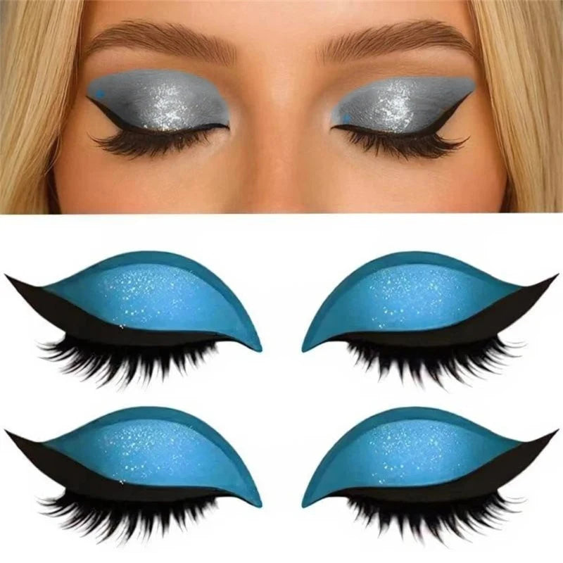 1/2 Pair Reusable Lazy Eye Shadow Eyelash Patch 2-In-1 Eyes Makeup Sticker With False Lashes &Eyeshadow Waterproof Cosmetic Tool Zpaxo 2Pairs Blue