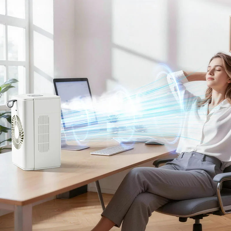 portable mist fan, spray cooling fan, rechargeable humidifier fan, digital display travel mist fan, safety lock portable fan Zpaxo
