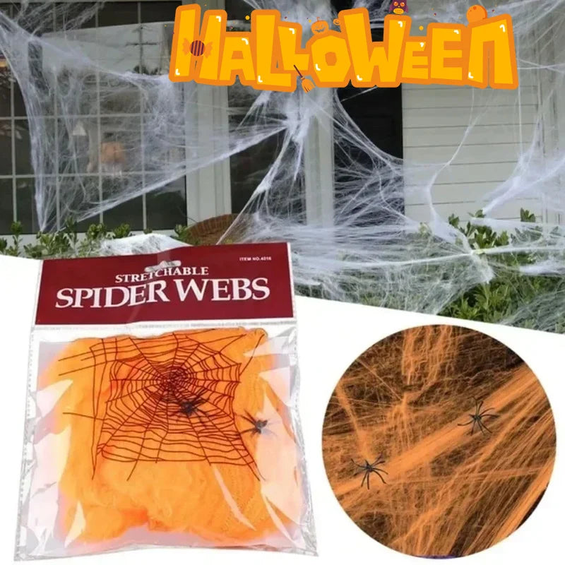 Stretchable Spider Web Decor Fake Spiders Halloween Creepy Indoor