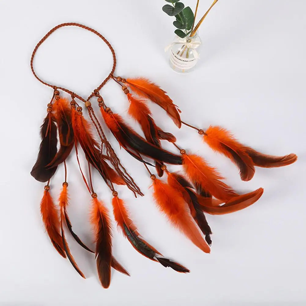Bohemian Feather Hairband Women's Festive Masquerade Carnival Hippies Costume Indian Prom Gypsy Long Tassel Hair Accessories Zpaxo