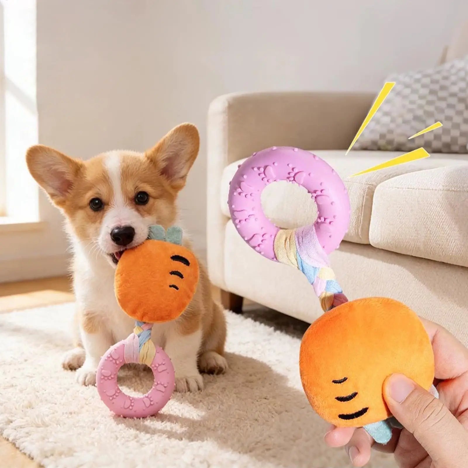 Dog Squeak Toy Cheese Shaped Plush Sounding Puppy Teething Chew Small