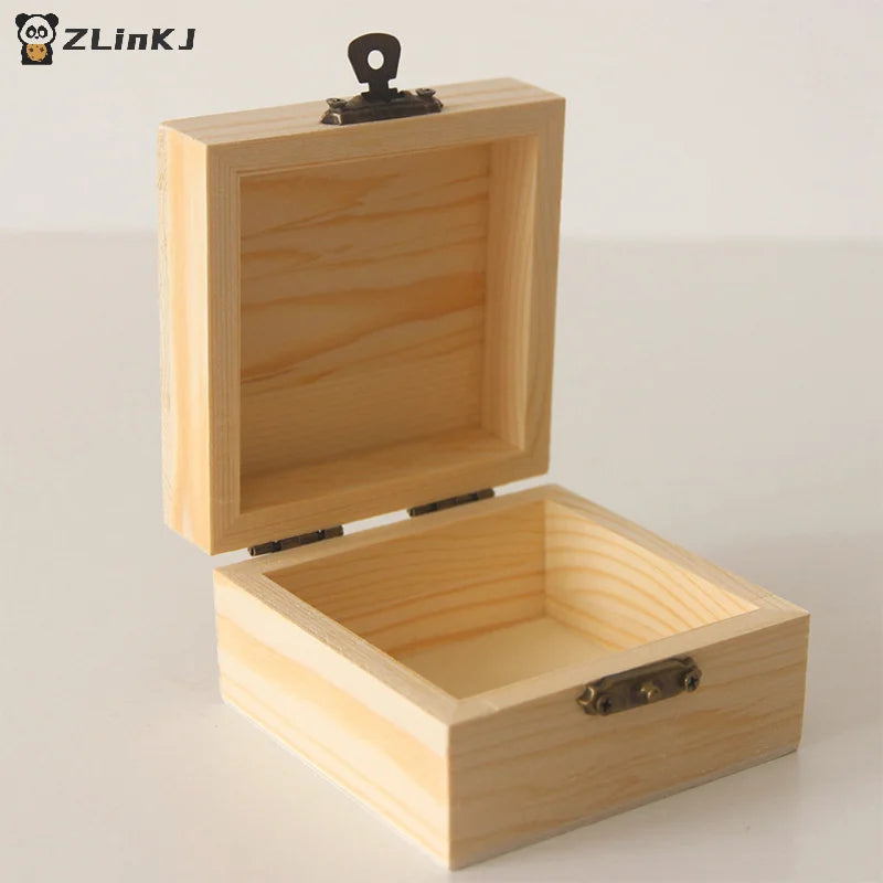 ▶1/2PCS Wooden Square Hinged Storage Box Craft Gift Box Handmade Case Home Sundries Storage Box, 8x8x4.7cm Zpaxo