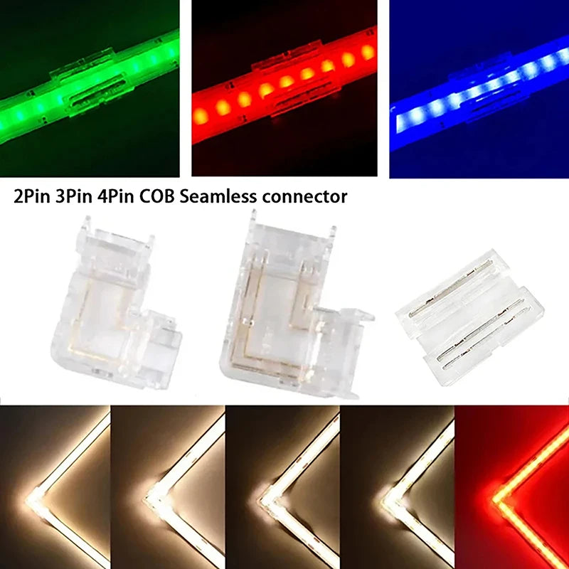 5/8/10MM 2/3/4Pin FOB COB RGB CCT Tape LED Lights Strip Solderless Connector Seamless L Shape Corner Connectors 90 Degree DIY Zpaxo