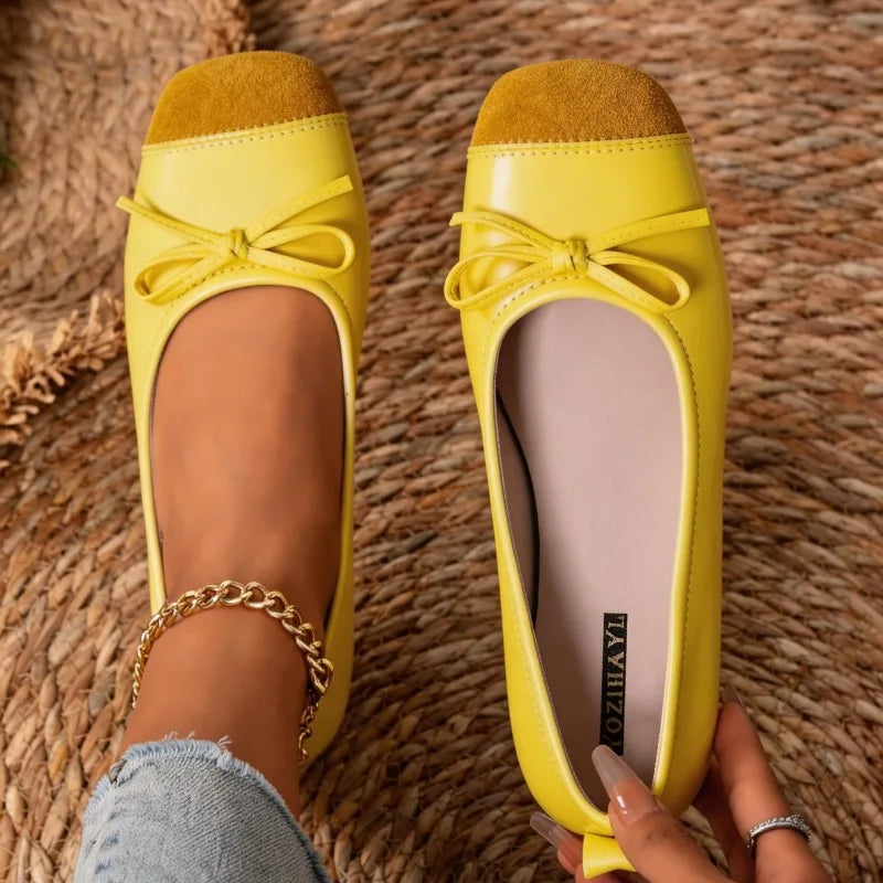 Women's Solid Lightweight Vintage Single Shoes Women Fashionable Bow Zpaxo YELLOW 38