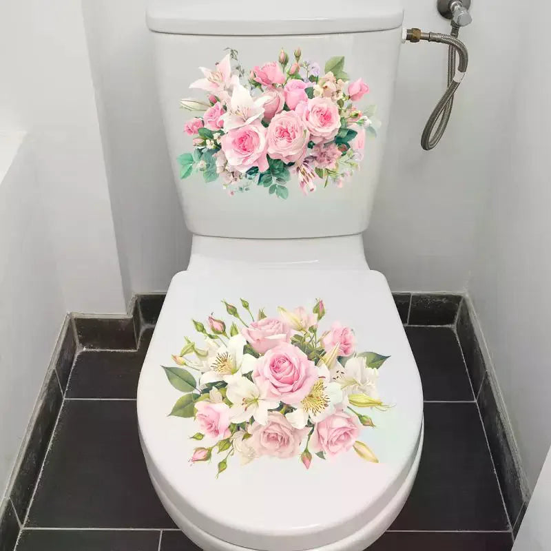 Bathroom Decoration Stickers Flower Pattern Toilet Stickers Decor Self-adhesive Wallpaper Removable PVC Waterproof Sticker Zpaxo
