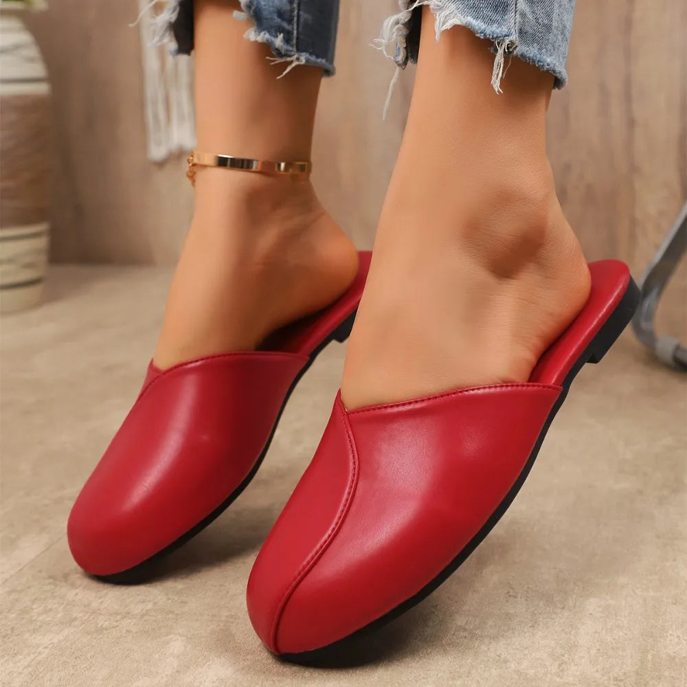 Women Slippers Handmade Flat Bottom Leather Home Big Sandals