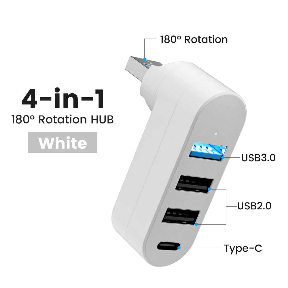 180 Rotatable 4 Port Multi USB 2 0 HUB Multiple Expander Speed Zpaxo White