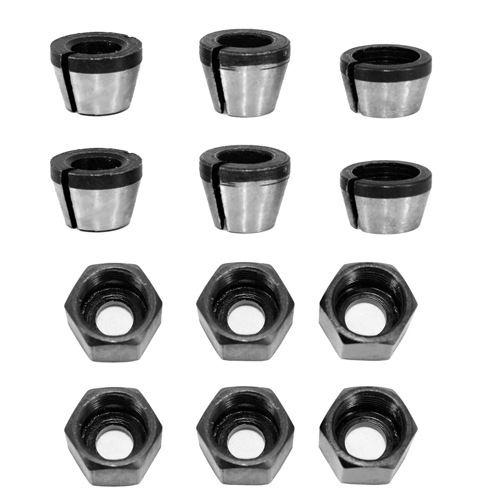 12/6PCS Router Collet Chuck 6mm 6.35mm 8mm Router Bit Collet Chuck Clamping Adapter for Woodworking CNC Engraving Trimming Carvi Zpaxo Set B 12pcs
