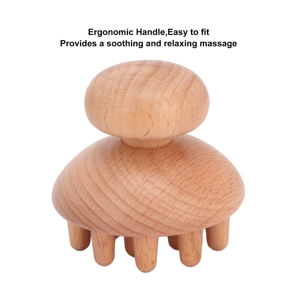 Wooden Material Wood Mushroom Massager Shape Ergonomic Handle Massage Zpaxo