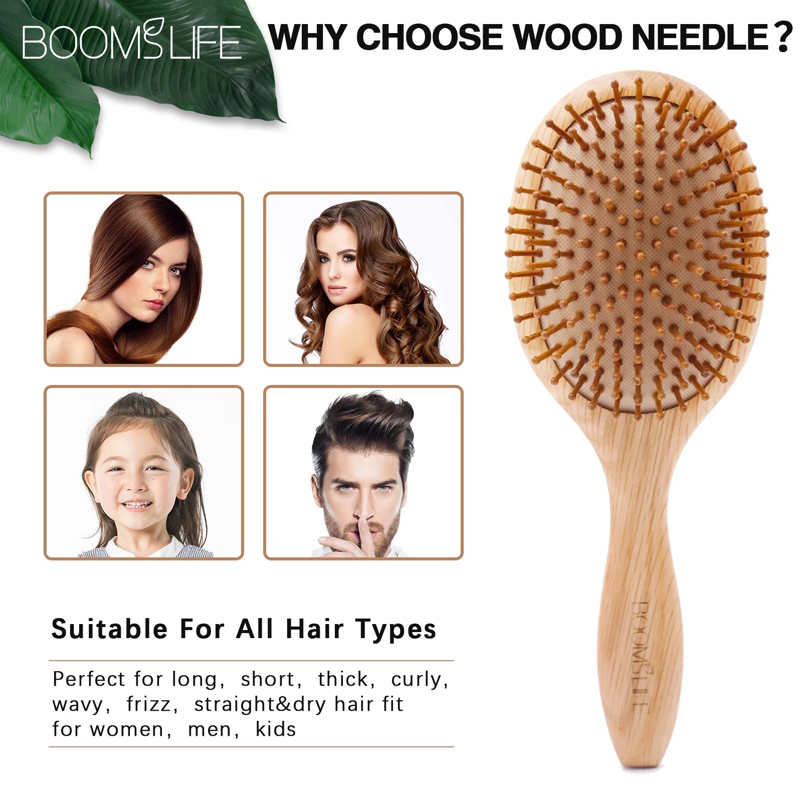 BOOMSLIFE Hair Brush Women Wide Tooth Hair Combs Healthy Paddle Cushion Massage Hairbrush Wooden Comb Hair Care Accessories Zpaxo