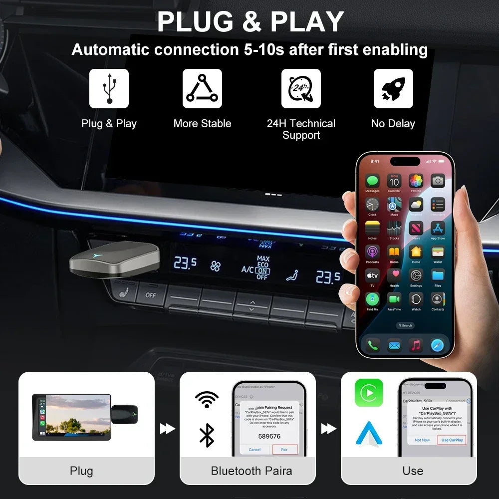 2026 Carplay Android Auto Wireless Adapter Wired Plug Play Fast Zpaxo