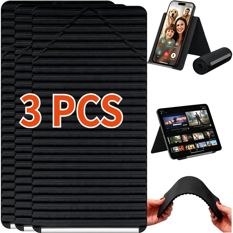 Flexible Cell Phone Holder Laptop Tablet Stand Non-slip Silicone Adjustable Foldable Desktop Holder Compatible Desktop Stand Zpaxo Black-3PCS