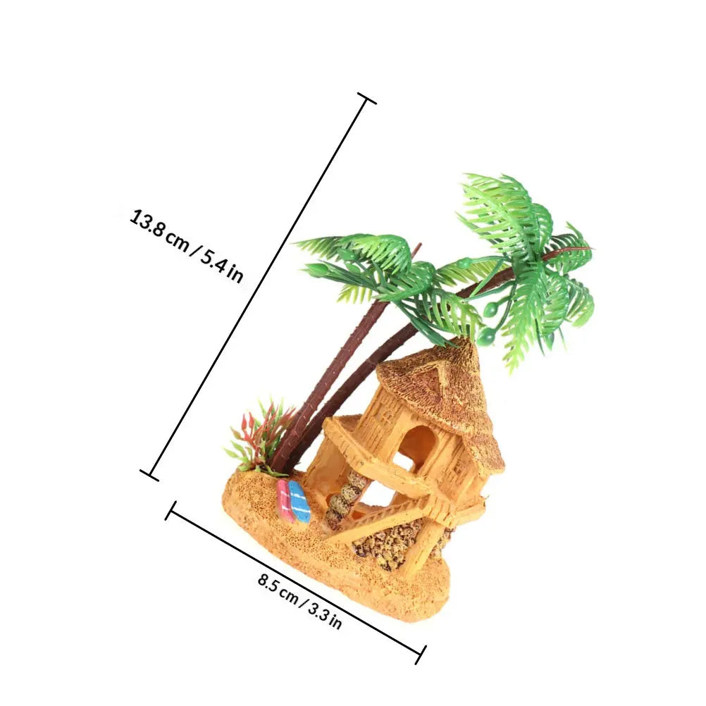 Resin Aquarium House Decoration Miniature Coconut Tree Shelter Fish