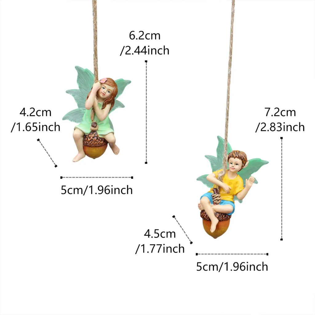 Outdoor Garden Ornaments Resin Boy Girl Fairy Hanging Pendant Crafts Zpaxo