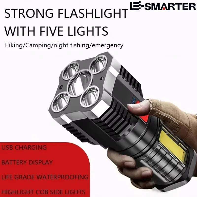 5-LED Rechargeable Camping Flashlight – Spotlight & Side Light Camping Flashlight Zpaxo