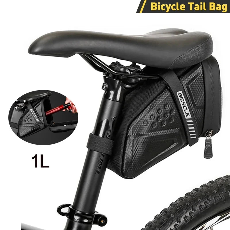 Bike Saddle Bag 1L Waterproof Storage Black Tail Rear Reflective Pack Accessory Kit Tool MTB Road Bicycle Multifunctional Bag Zpaxo